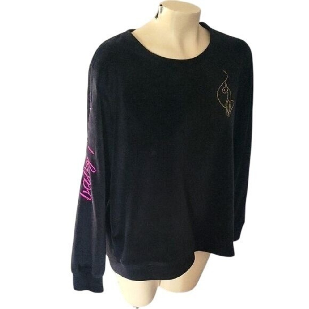 Baby Phat Rhinestone Logo Long Sleeve Pullover Top Black XL 90's Y2K retro metal